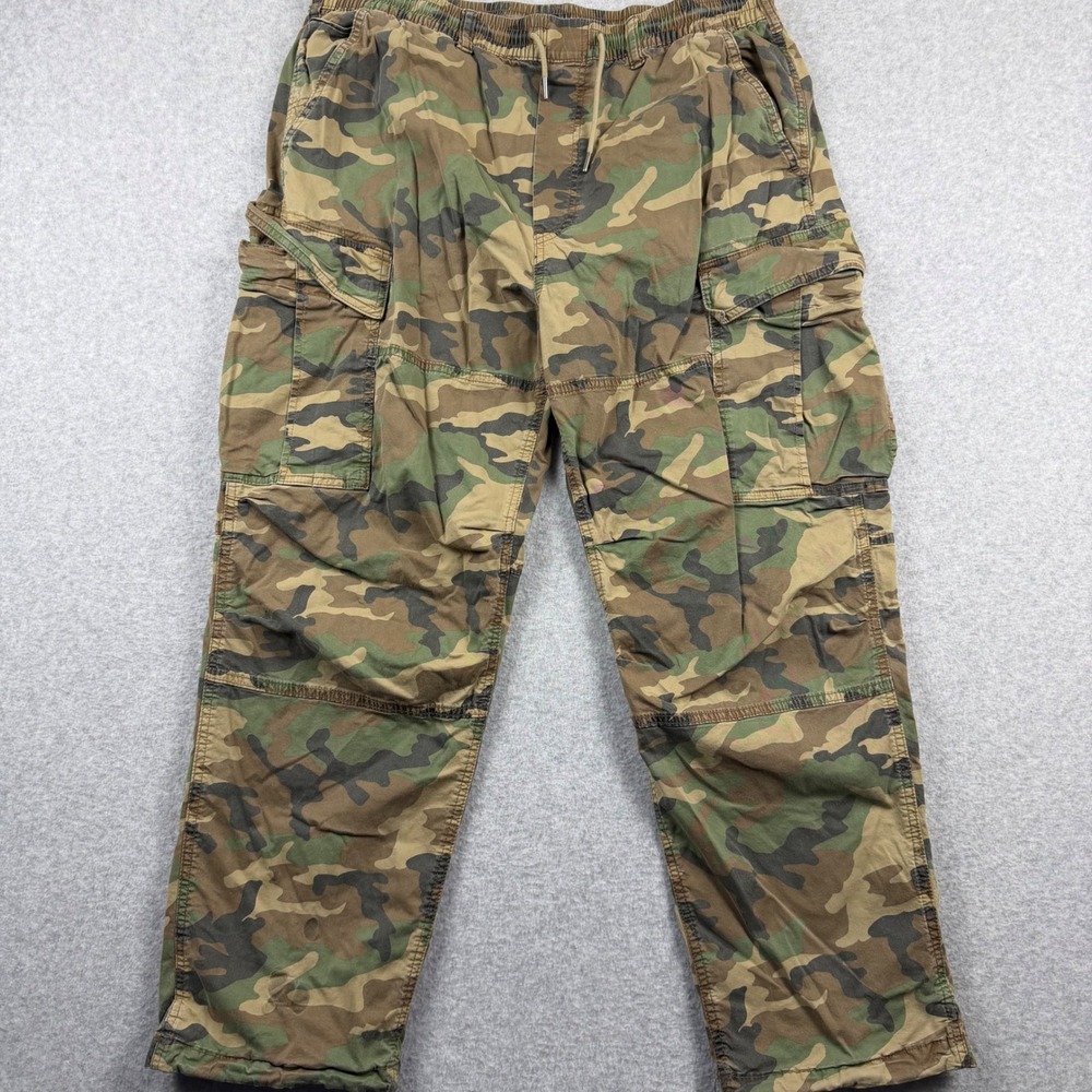 American Eagle Cargo Pants Mens L Camo Flex Drawstring Joggers Woodland Utility